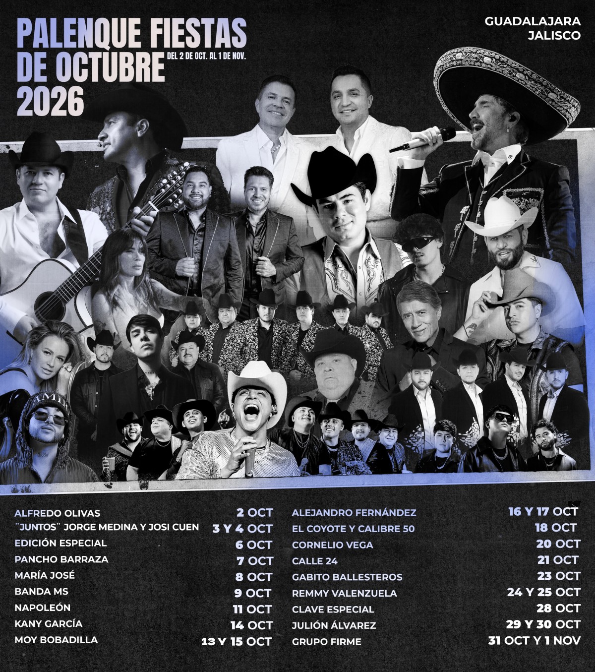 Cartelera Palenque Fiestas de Octubre Guadalajara 2026