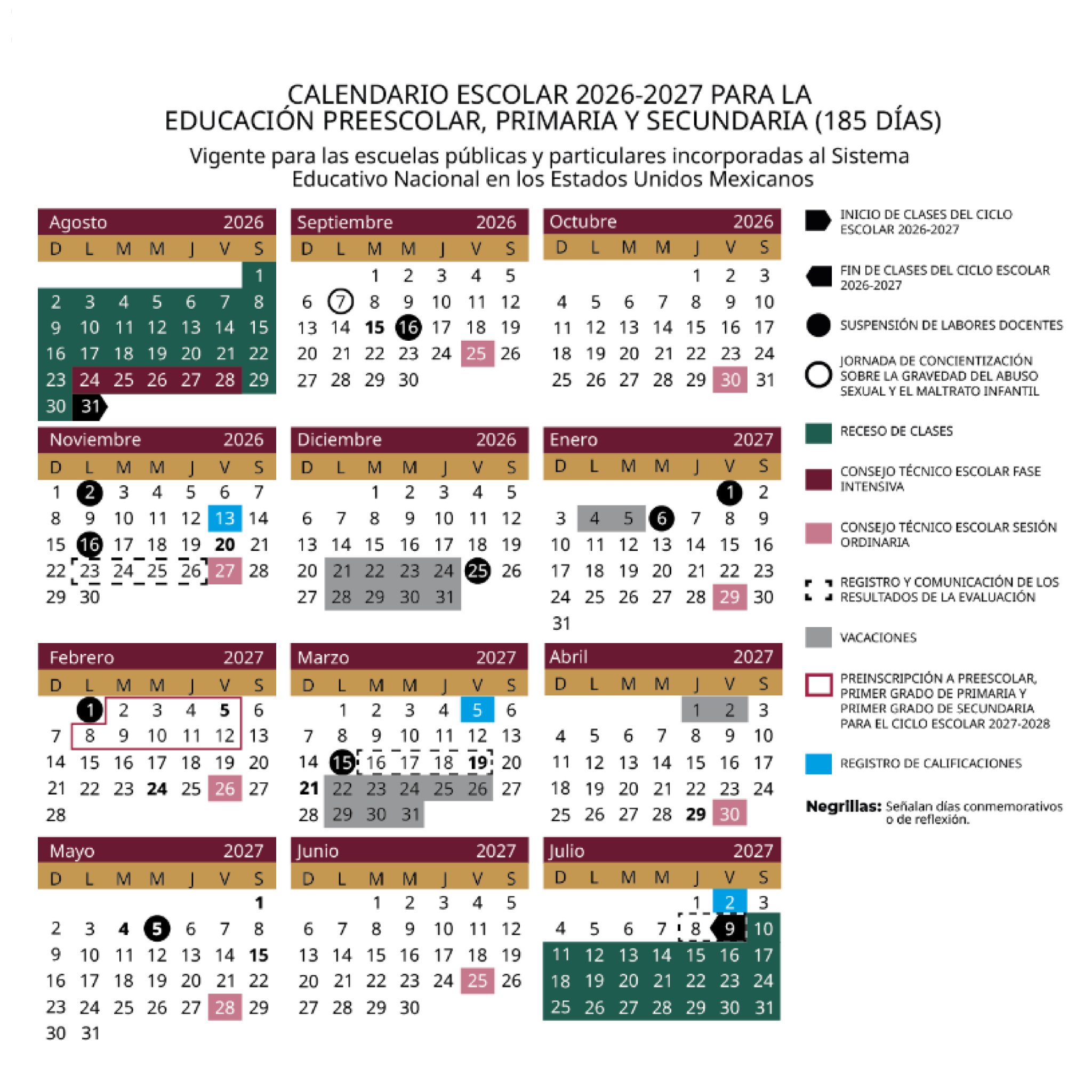 SEP calendario escolar 2026-2027