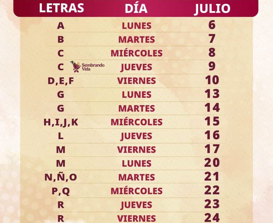 Calendario Pagos Programas Bienestar Julio-Agosto 2026