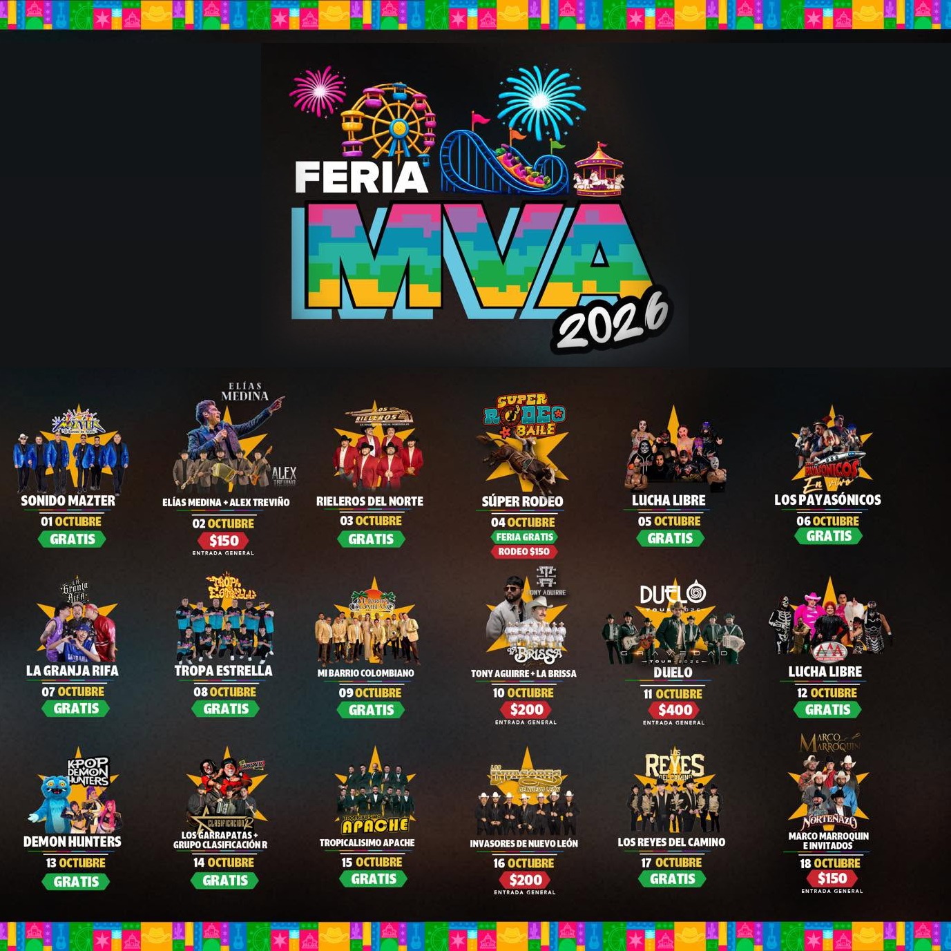 Cartelera artística Feria Monclova 2026