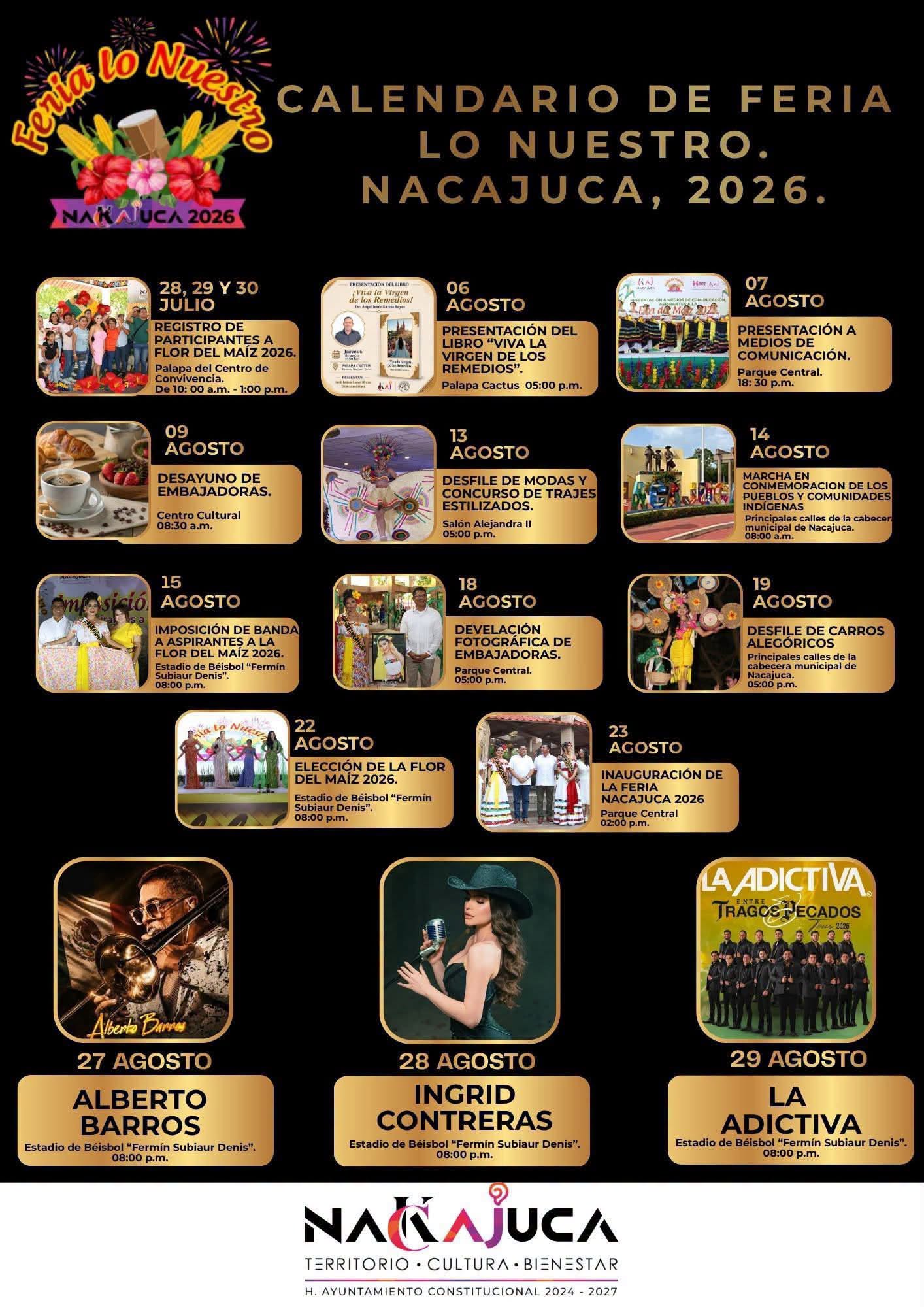 Cartelera Artística Feria Nacajuca 2026
