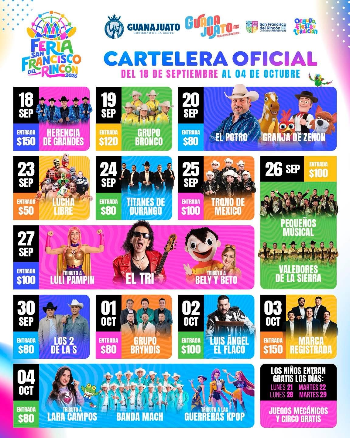 Cartelera artística Feria San Francisco del Rincón 2026