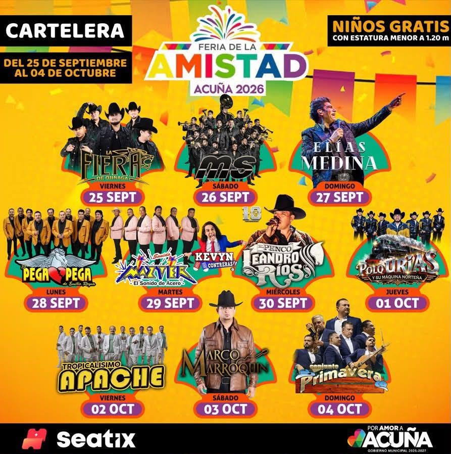 Cartelera Artística Feria de la Amistad Acuña 2026