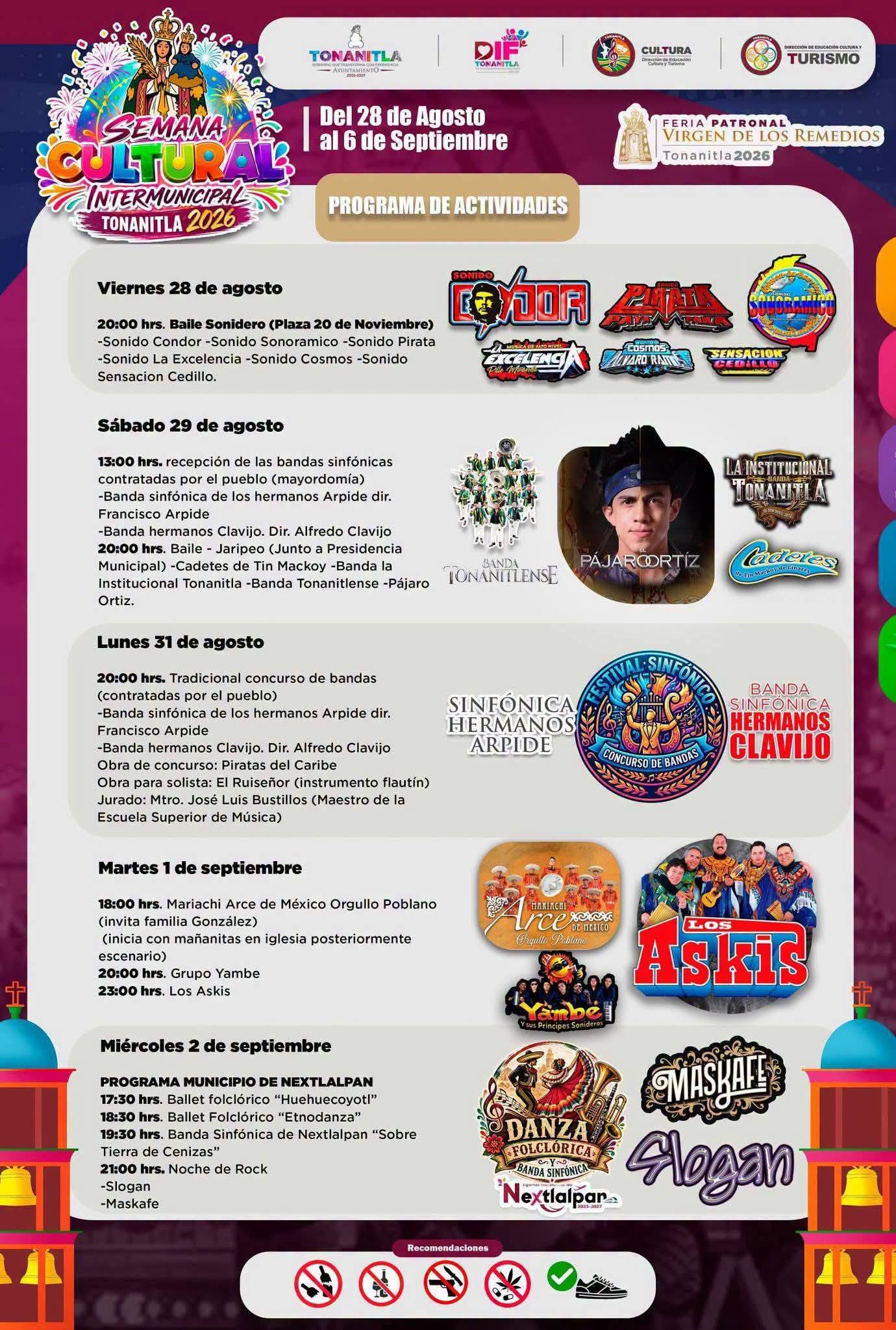 Programa completo Fiesta Patronal Santa María Tonanitla 2026