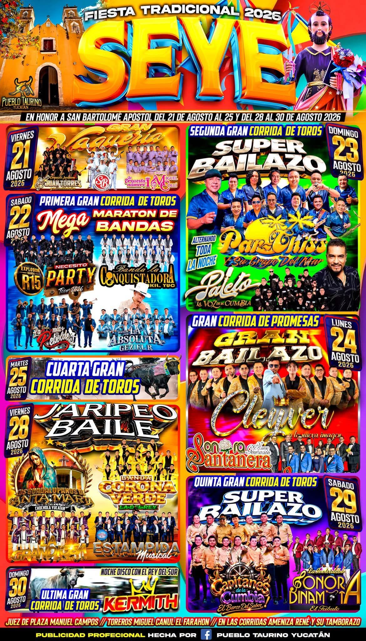 Cartelera artística Fiesta Tradicional Seyé 2026