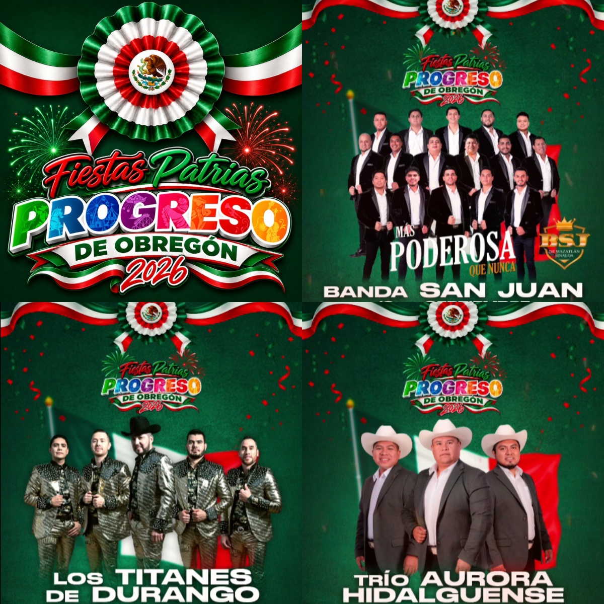 Cartelera artística Fiestas Patrias Progreso de Obregón 2026
