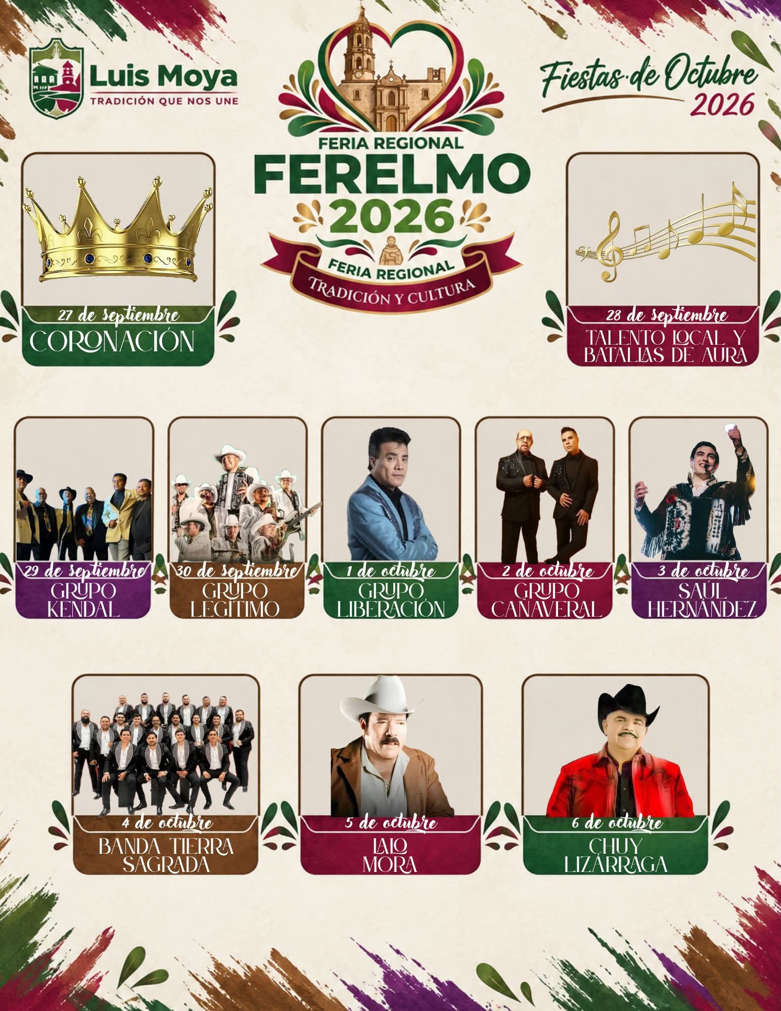 Cartelera Artística Feria Regional Luis Moya 2026
