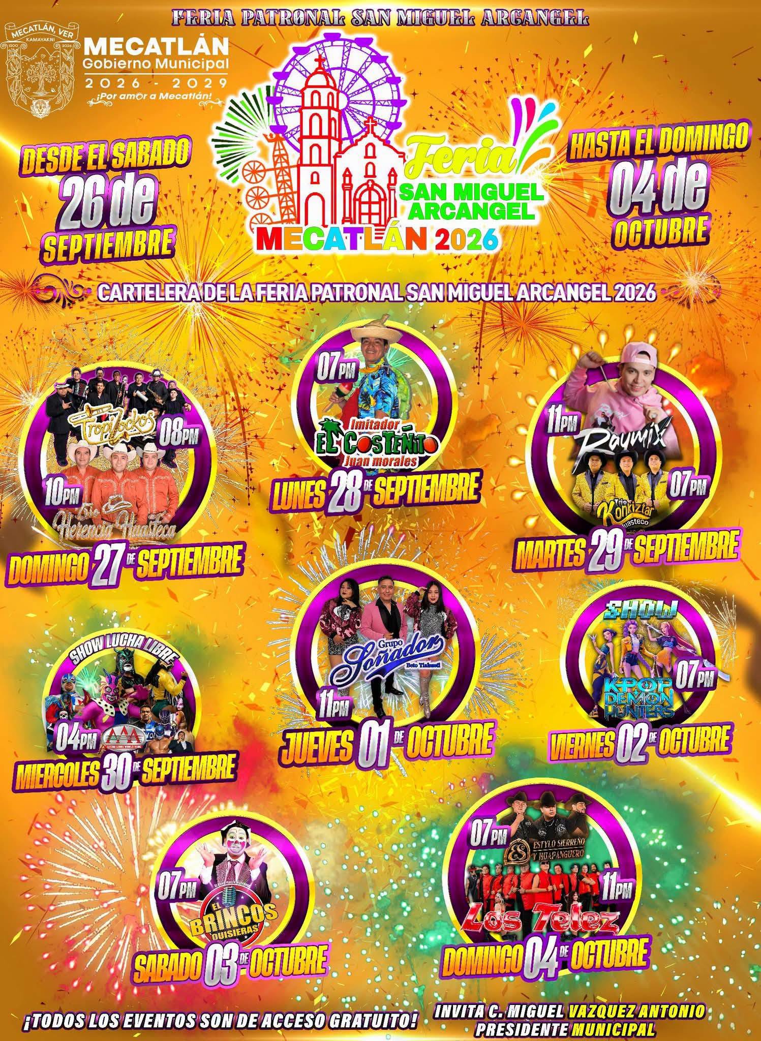Cartelera artística Feria San Miguel Mecatlán 2026