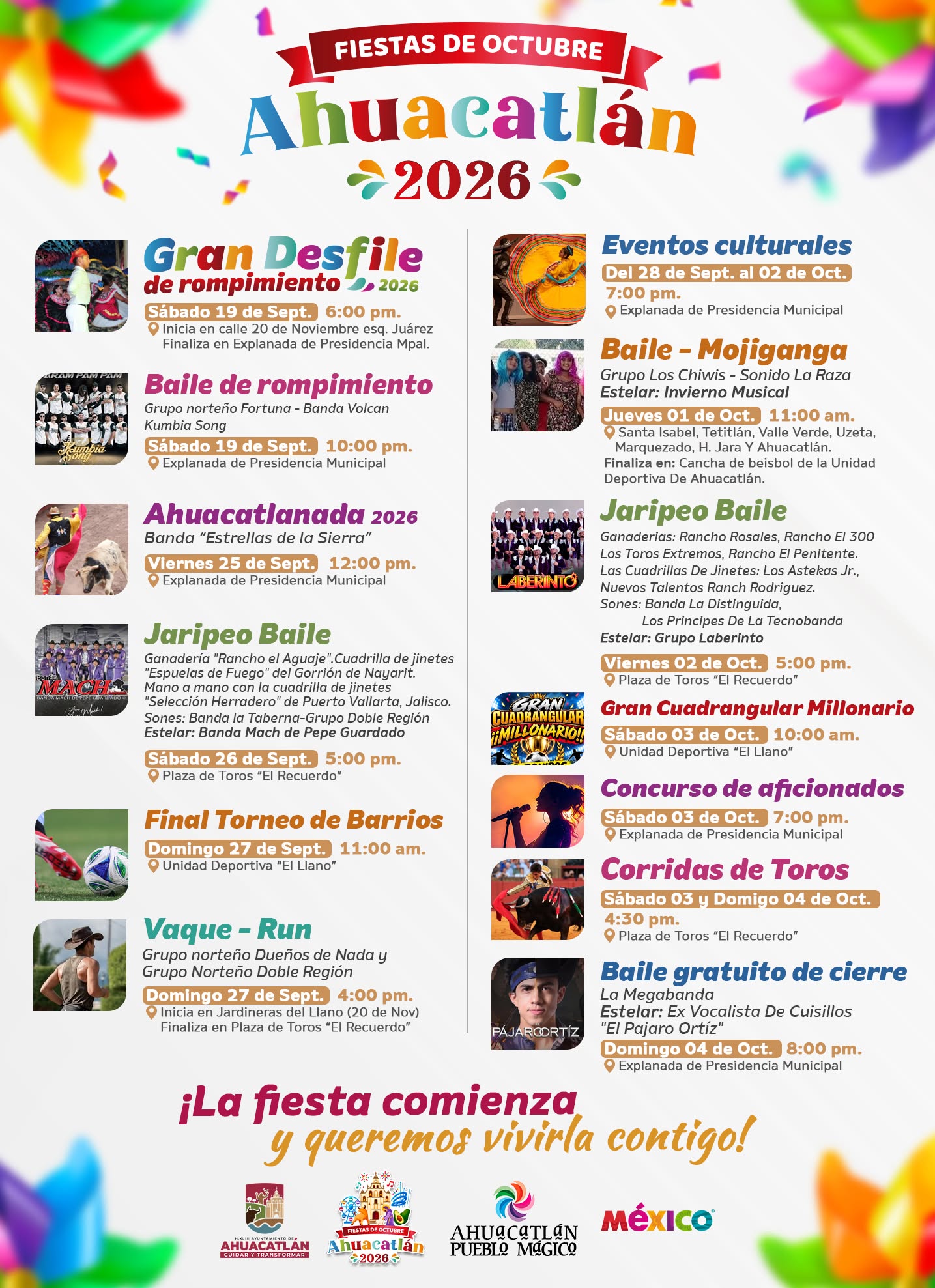 Cartelera Artística Fiestas de Octubre Ahuacatlán 2026