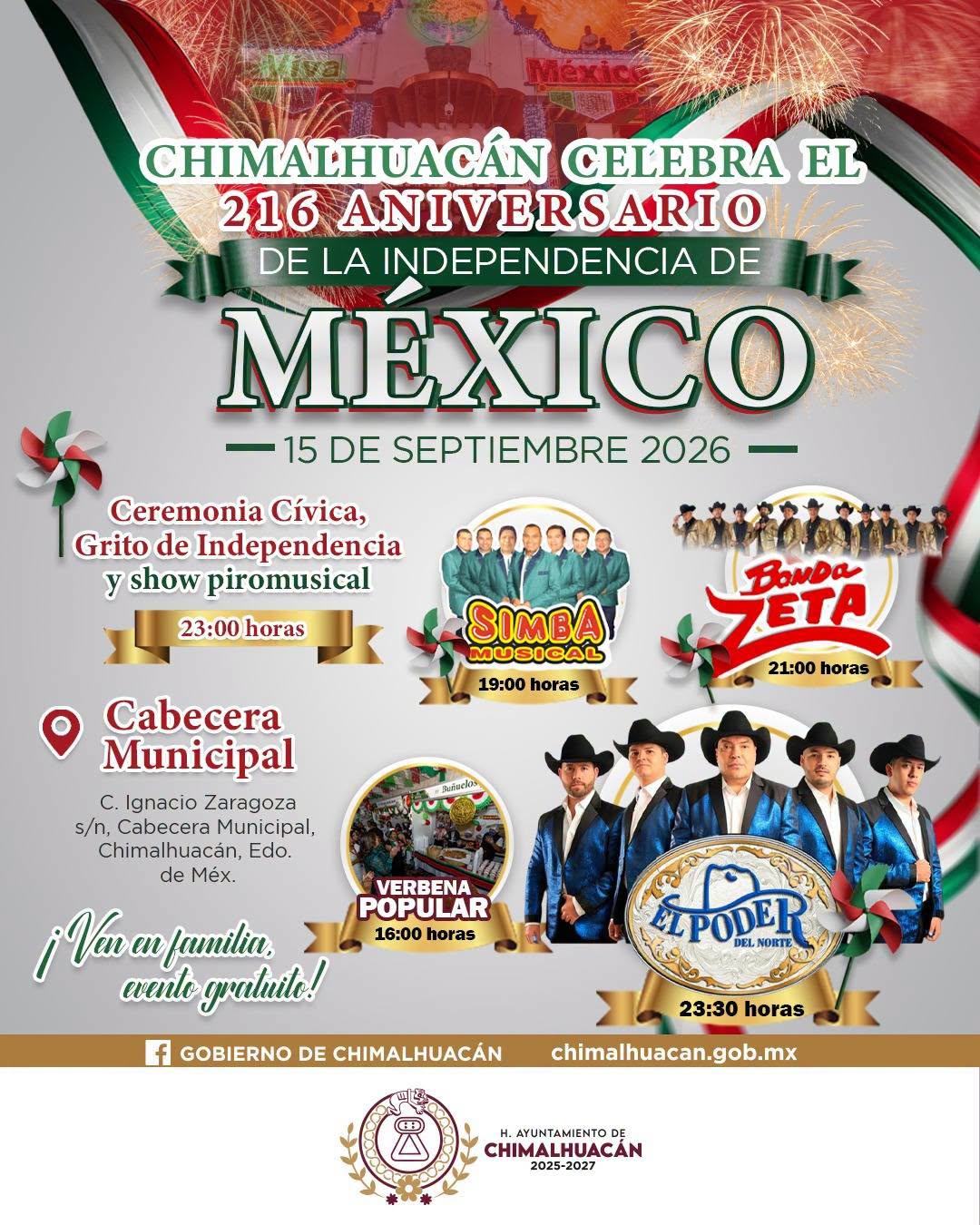 Grito de independencia 2026 en Chimalhuacan