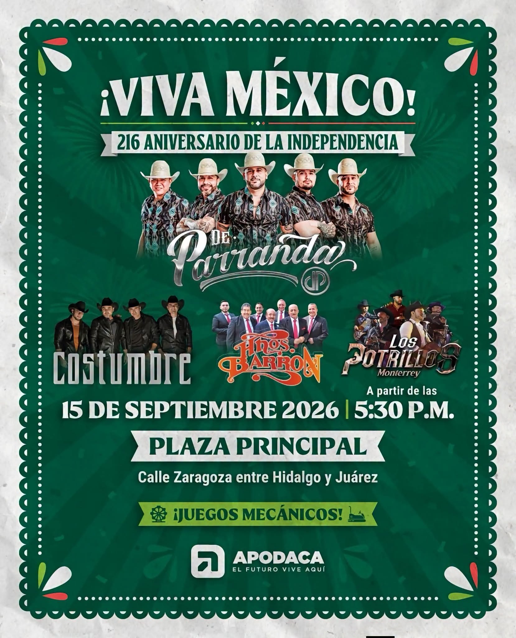 Grito de Independencia 2026 Apodaca plaza pal