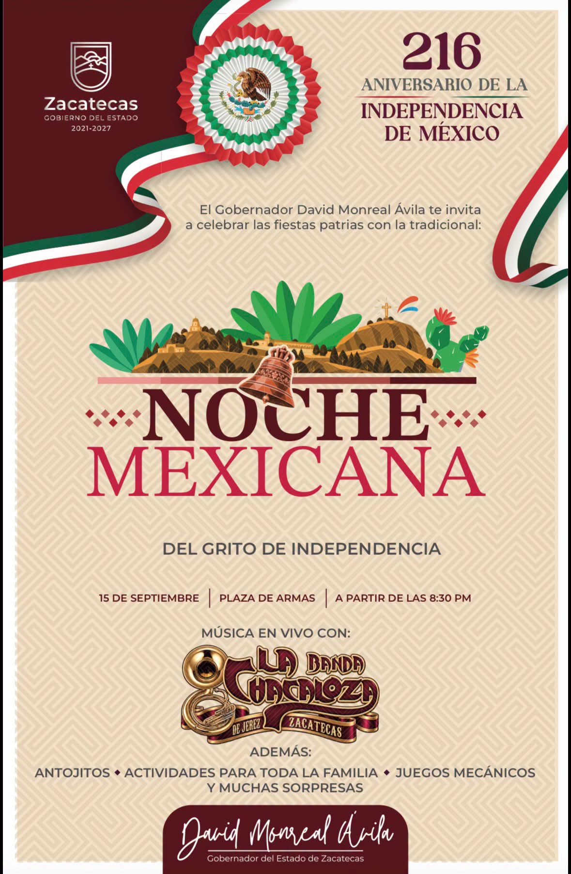 grito de independencia 2026 en zacatecas