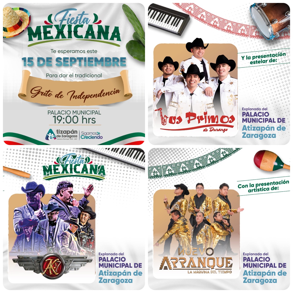 Cartelera artística Grito de Independencia Atizapán de Zaragoza 2026